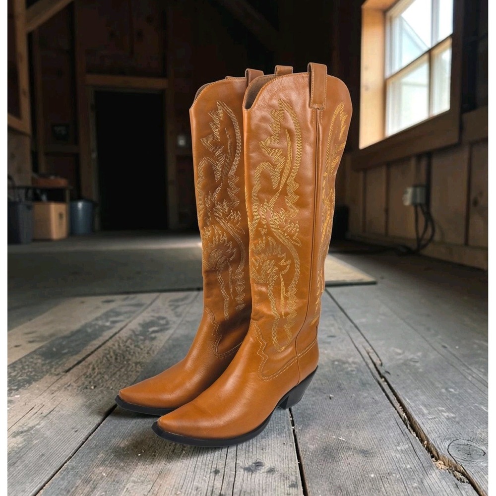 Jeffrey Campbell Frontier Tall Western Cowboy Boots Cognac Women's 9 NEW No Box